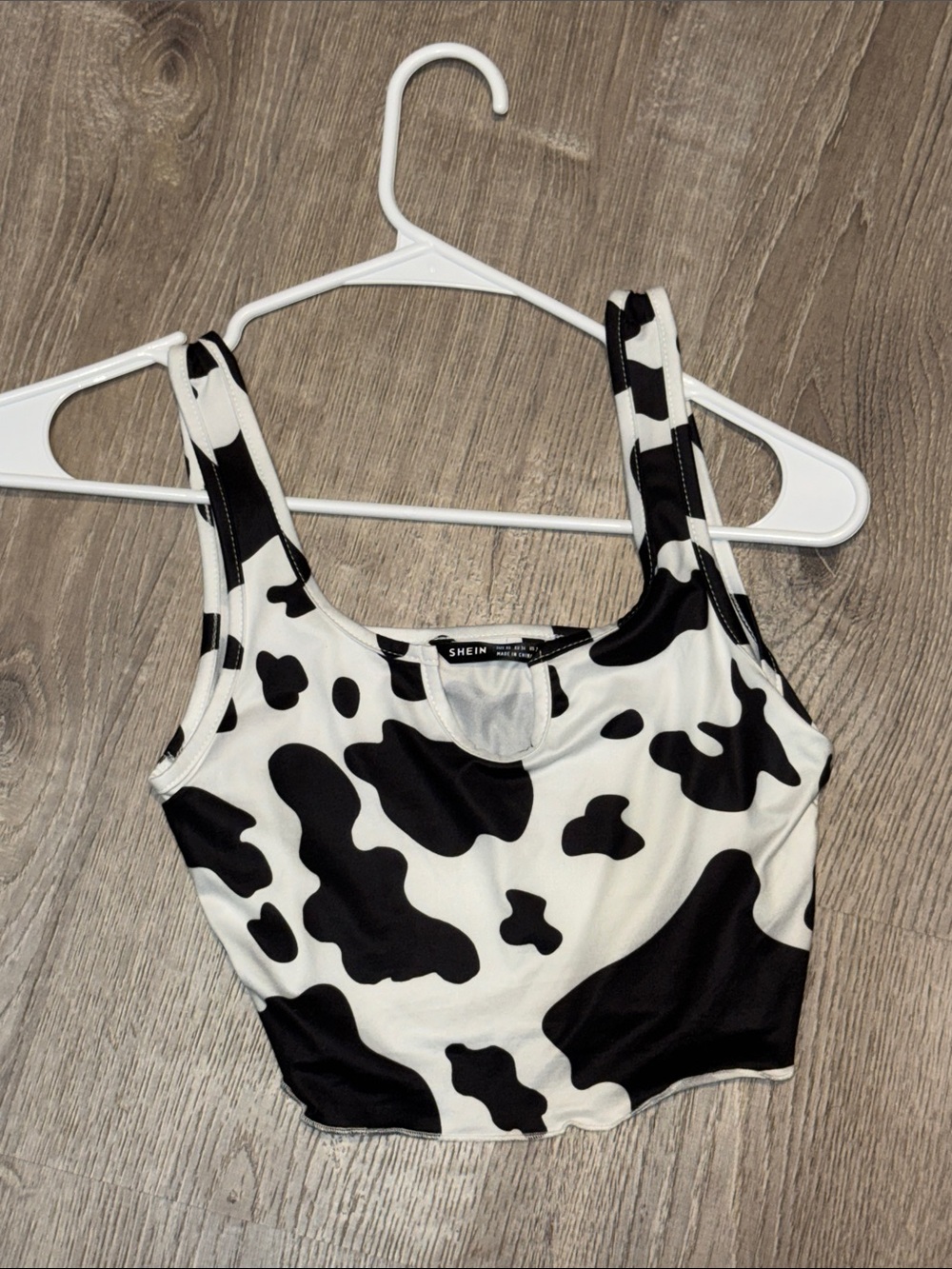 SHEIN Black & White Cow Print Cropped Tank Top